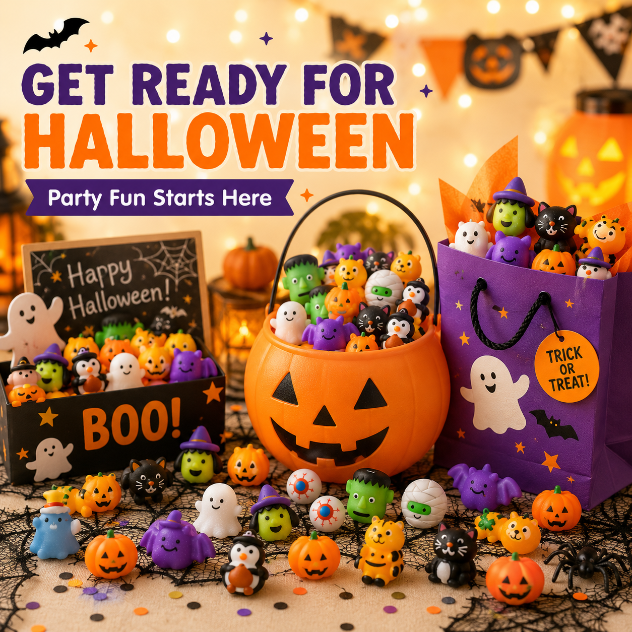 ๐ 100PCS Halloween Mochi Squishy Toys โ Cute Sensory Party Favors & Goodie Bag Fillers