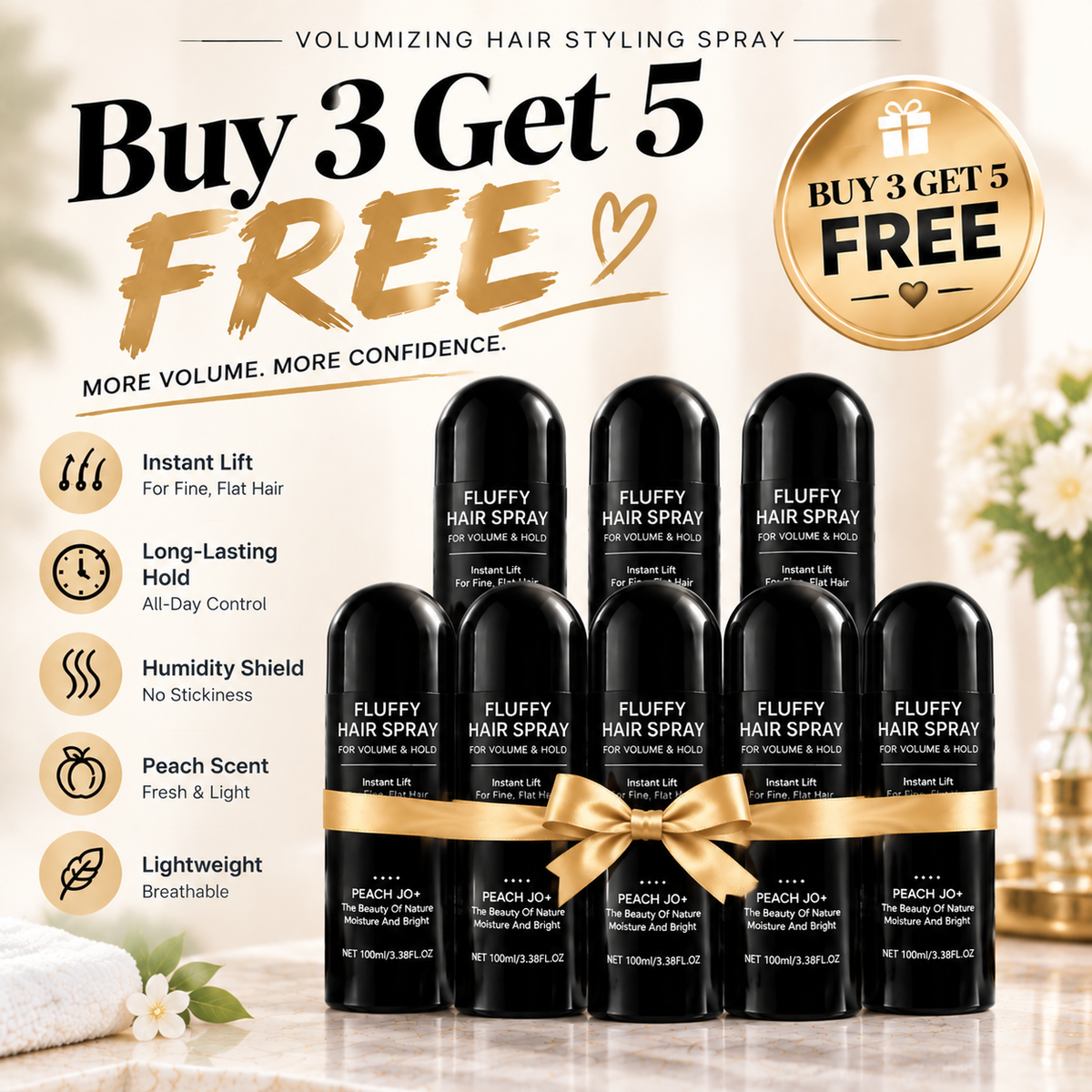 💁 LIMITED-TIME 50% OFF! Fluffy Hair Shaping Spray, Long Lasting Peach Scent Volumizing Hair Mist for All-Day Hold