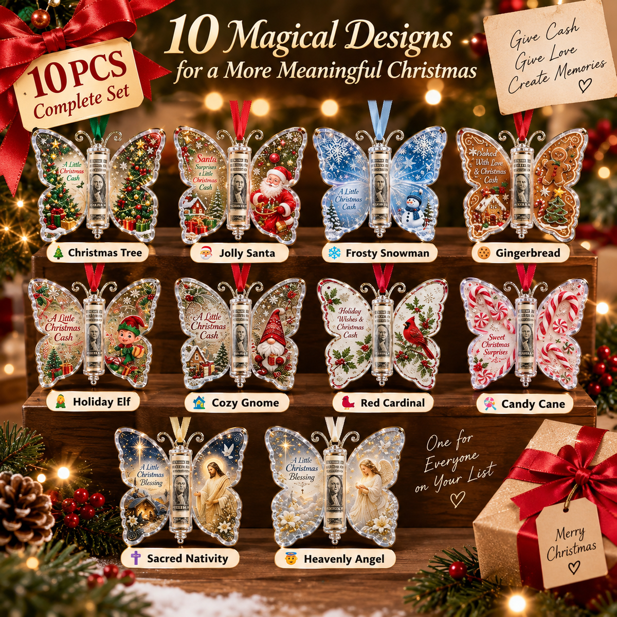 🦋 Christmas Cash Gift Butterfly Keepsake Ornament – Holiday Money Holder 🎄
