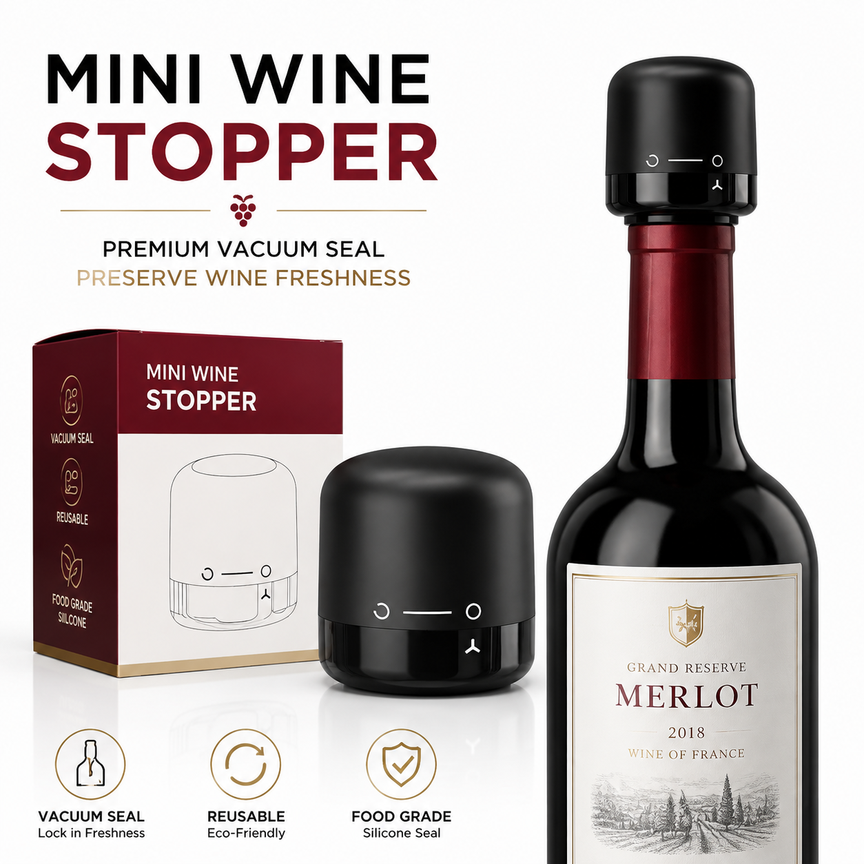 🍷 Reusable Twist-Lock Wine Bottle Stopper – Compact Wine Saver Seal