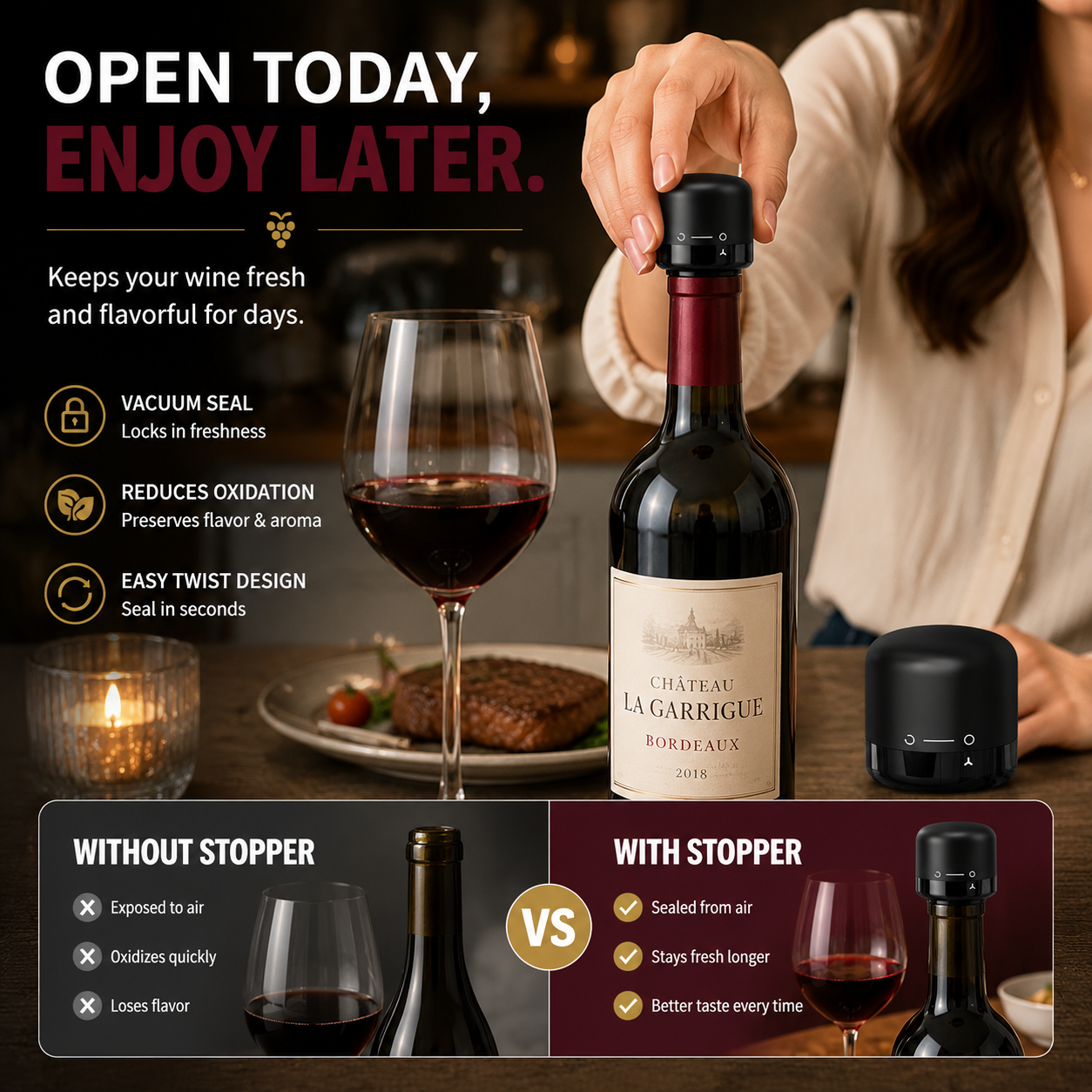 🍷 Reusable Twist-Lock Wine Bottle Stopper – Compact Wine Saver Seal