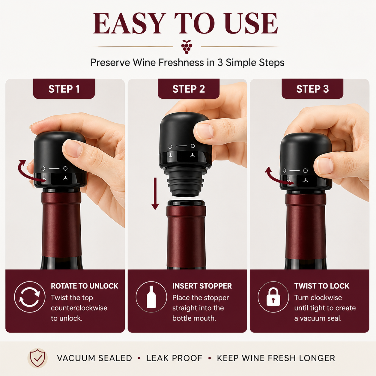 🍷 Reusable Twist-Lock Wine Bottle Stopper – Compact Wine Saver Seal
