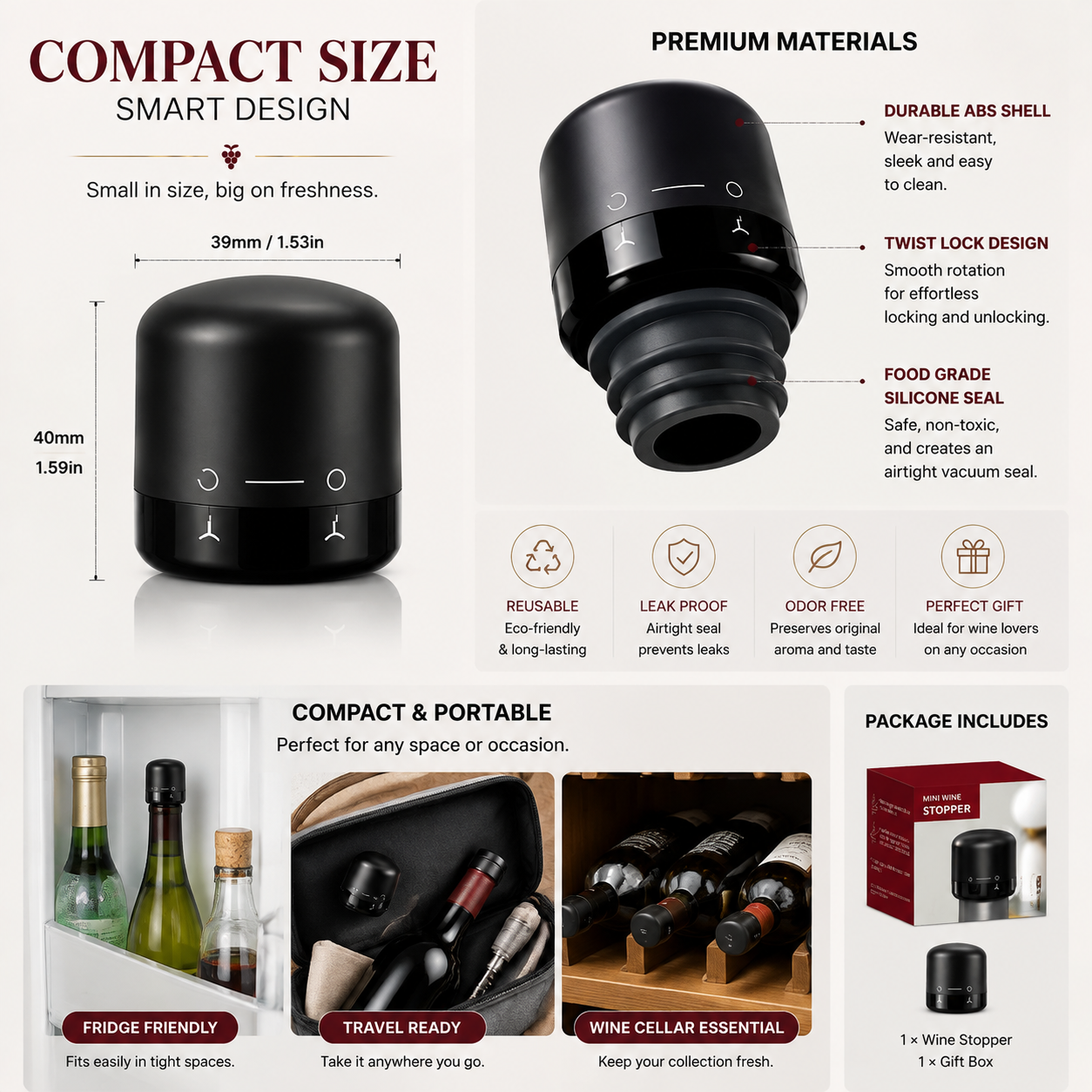🍷 Reusable Twist-Lock Wine Bottle Stopper – Compact Wine Saver Seal