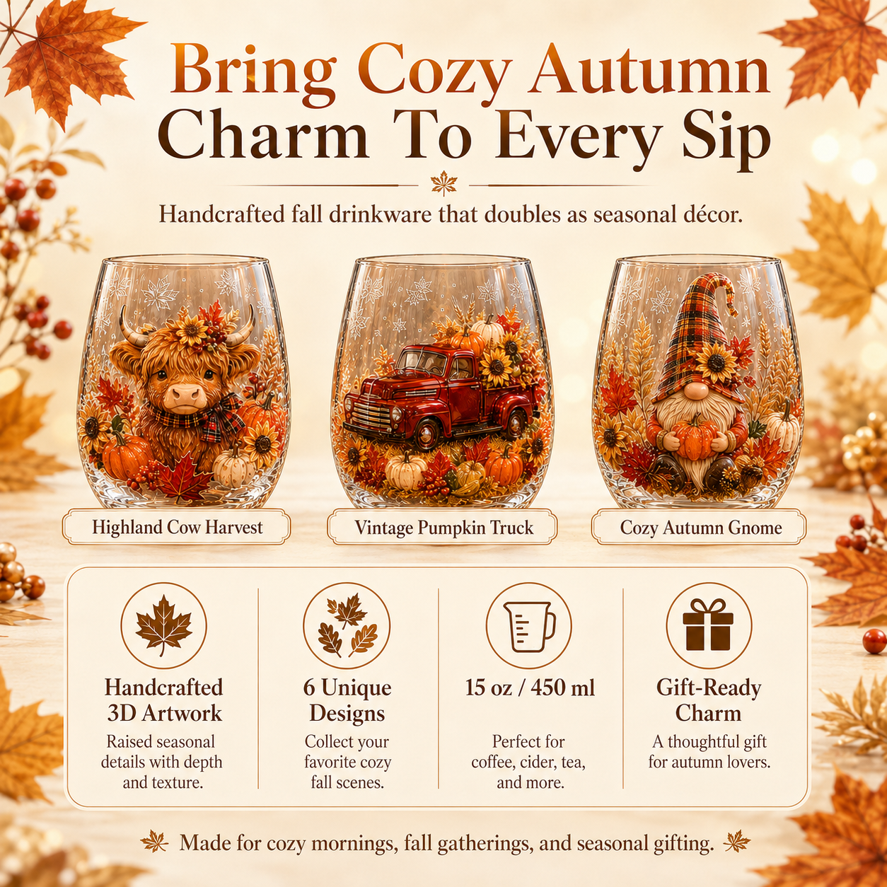 🍂AUTUMN SALE 49% OFF✨3D Embossed Harvest Glass Cups
