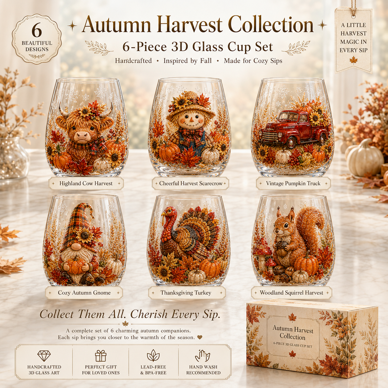 🍂AUTUMN SALE 49% OFF✨3D Embossed Harvest Glass Cups