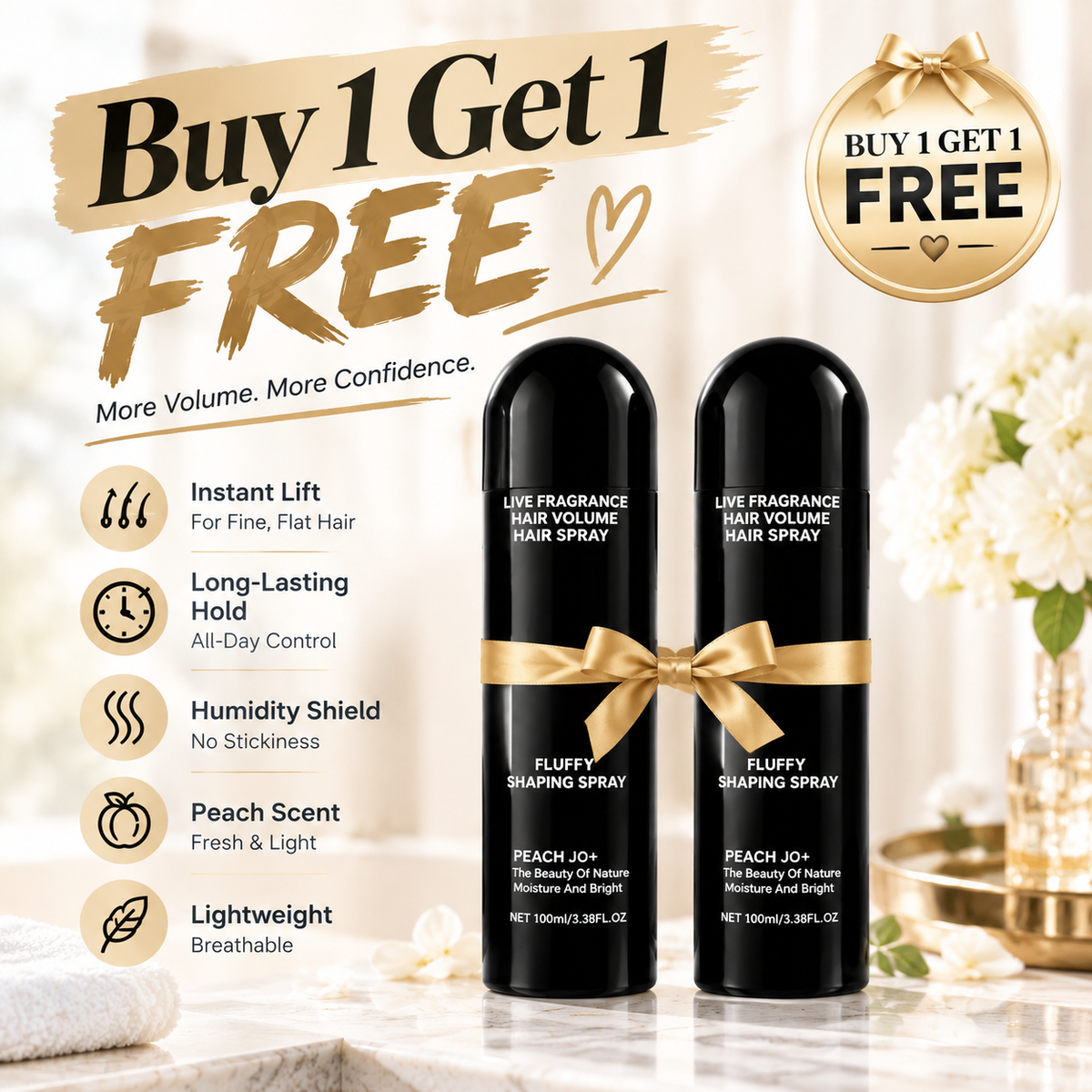 💁 LIMITED-TIME 50% OFF! Fluffy Hair Shaping Spray, Long Lasting Peach Scent Volumizing Hair Mist for All-Day Hold