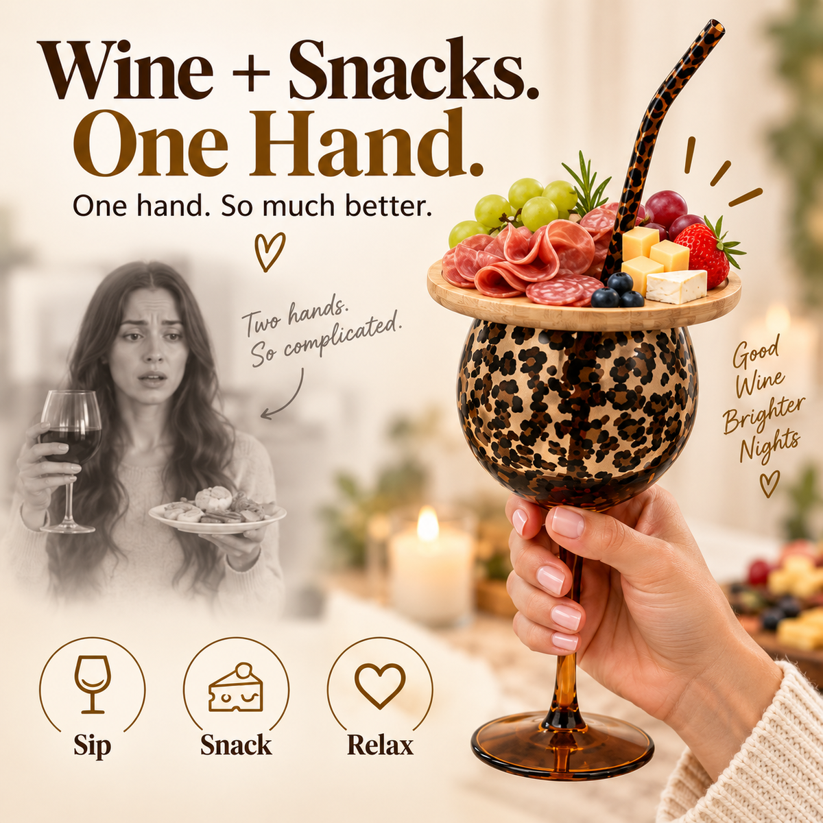 Leopard Print Wine Glass & Snack Charcuterie Set