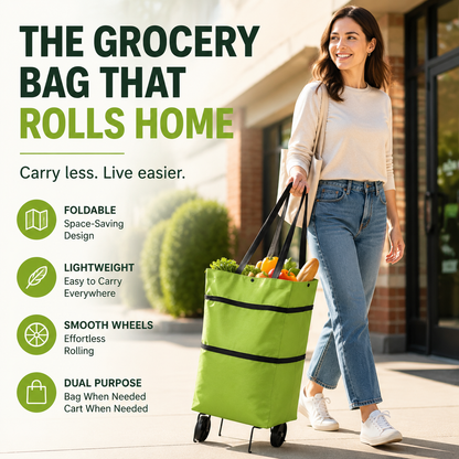 🛒 Foldable 2-in-1 Rolling Shopping Cart Bag