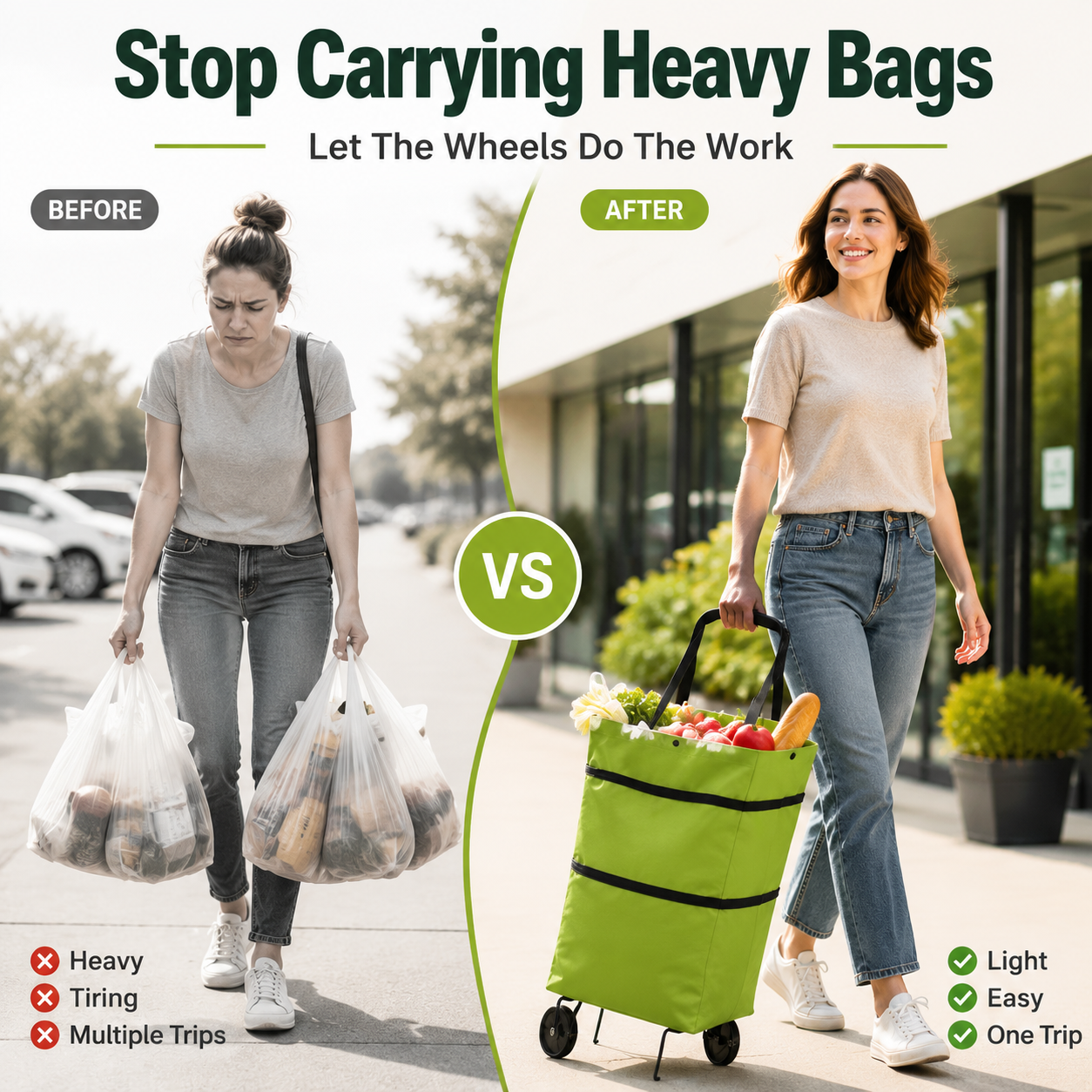 🛒 Foldable 2-in-1 Rolling Shopping Cart Bag