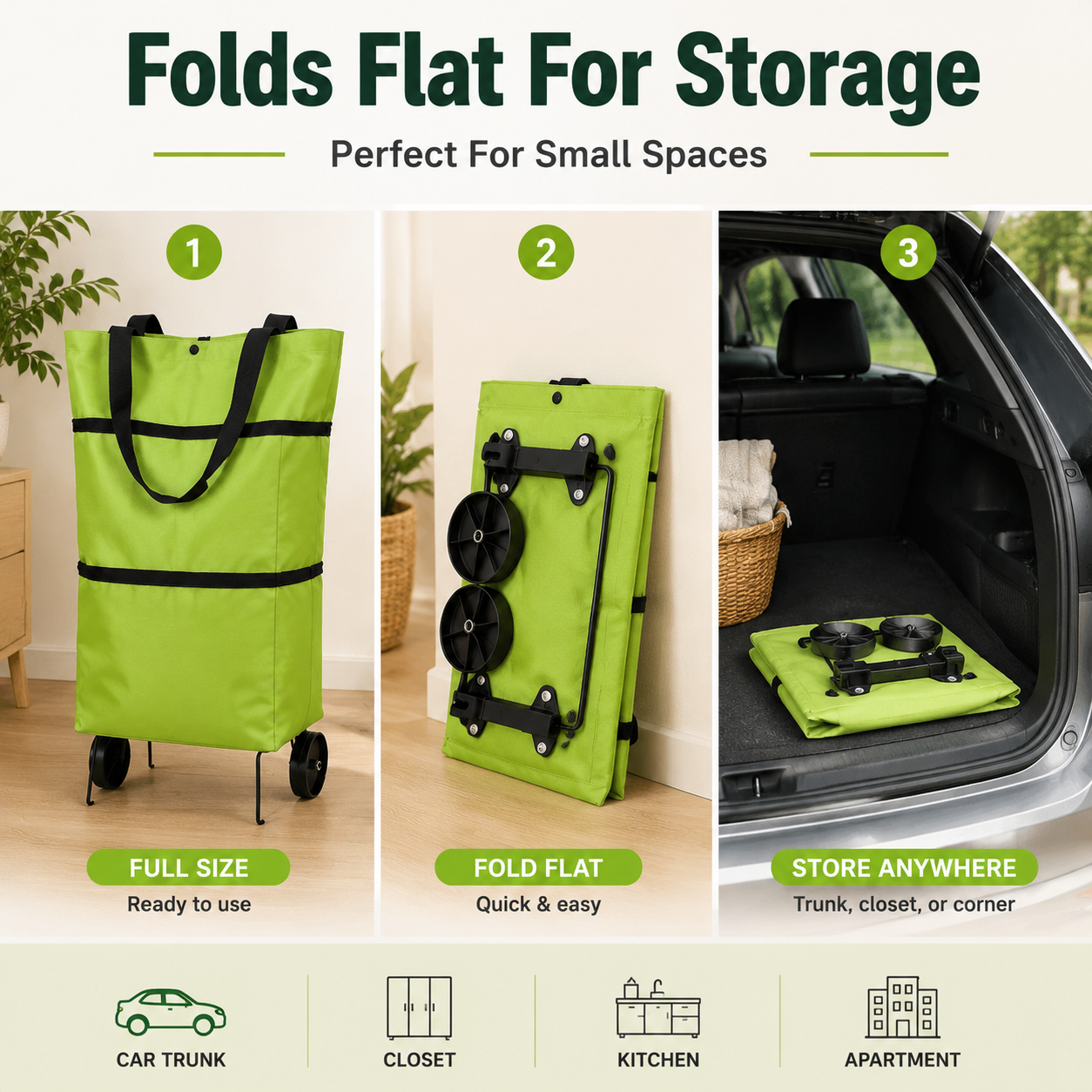 🛒 Foldable 2-in-1 Rolling Shopping Cart Bag