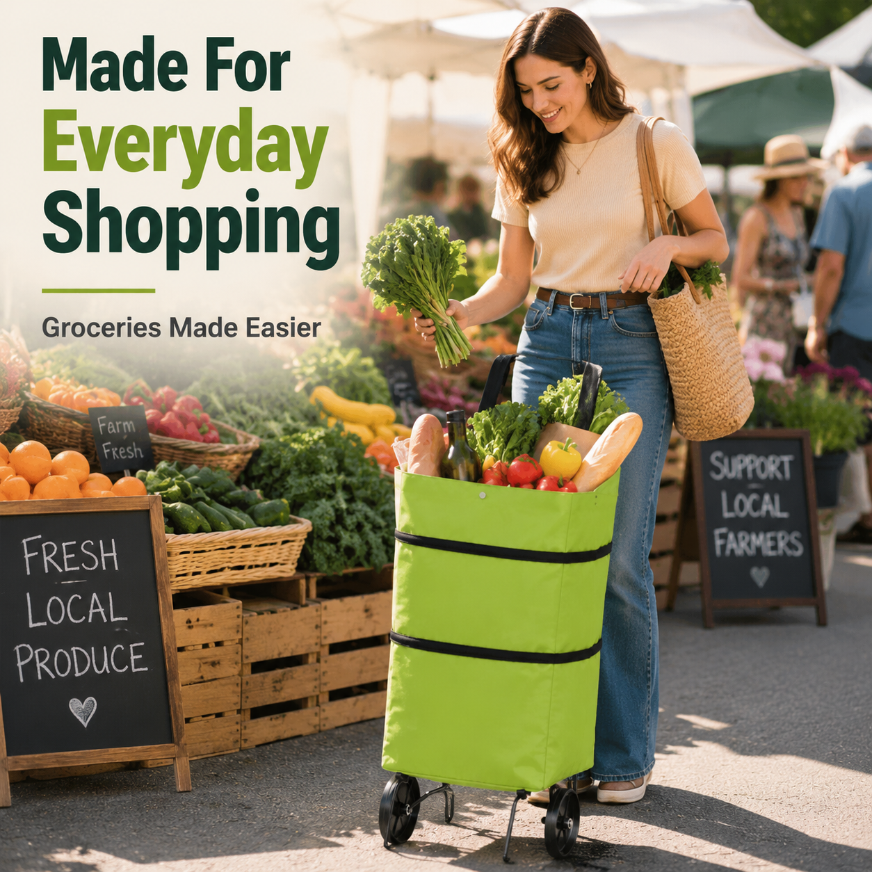 🛒 Foldable 2-in-1 Rolling Shopping Cart Bag