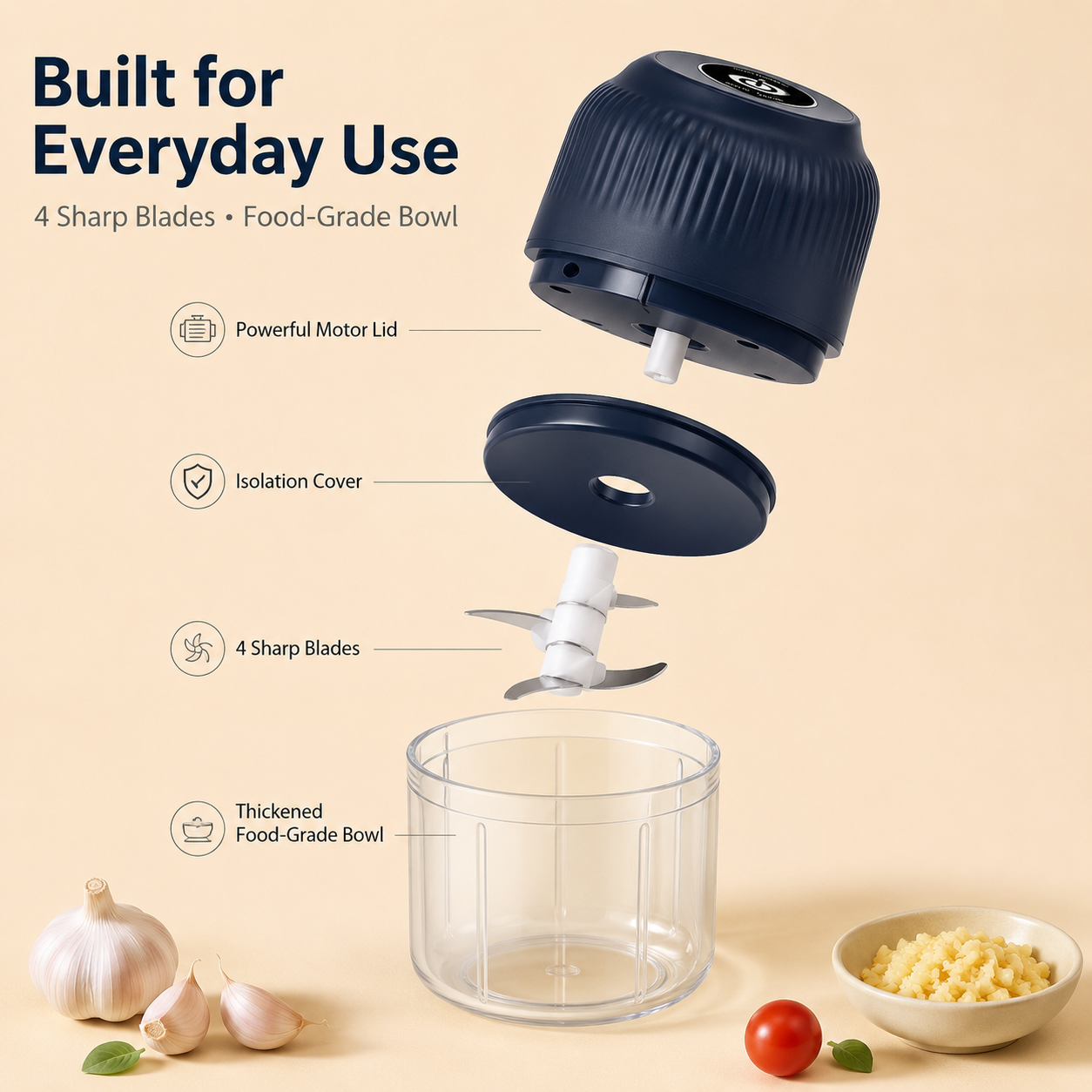 🔥 50K+ Sold | ✨ Mini Electric Food Chopper – One-Press Garlic & Veggie Prep！ 🍳🥕🧄