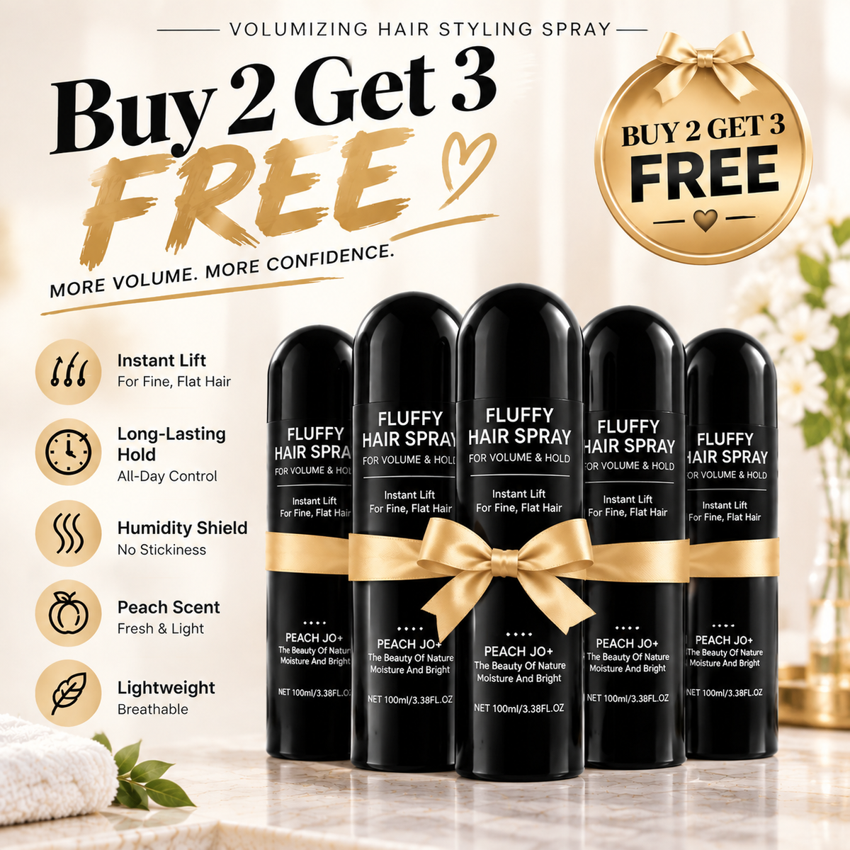💁 LIMITED-TIME 50% OFF! Fluffy Hair Shaping Spray, Long Lasting Peach Scent Volumizing Hair Mist for All-Day Hold