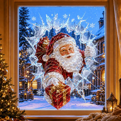 🎅Christmas Sale🎅🔥Limited time 49% OFF -✨🎄19.7'' Crystal Christmas Break-In Window Decal — 3D Shattered-Glass Holiday Window Decoration