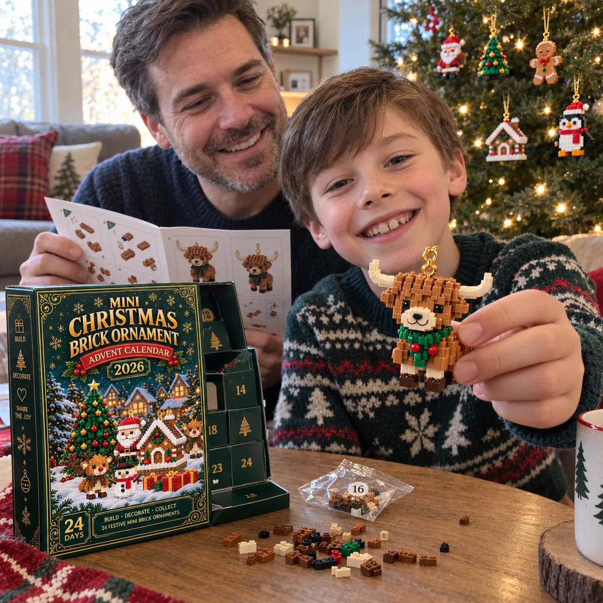 ⏳ Last Day 50% OFF – 🎄24-Day Mini Christmas Brick Ornament Advent Calendar | 24 Unique Buildable Holiday Ornaments to Create, Hang & Keep 🧱