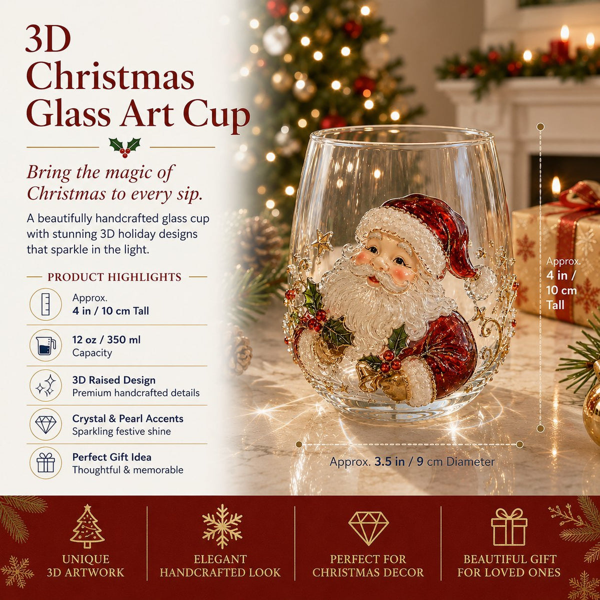 🎄✨ 3D Christmas Glass Art Cup 🎁