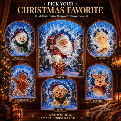🎅Christmas Sale🎅🔥Limited time 49% OFF -✨🎄19.7'' Crystal Christmas Break-In Window Decal — 3D Shattered-Glass Holiday Window Decoration