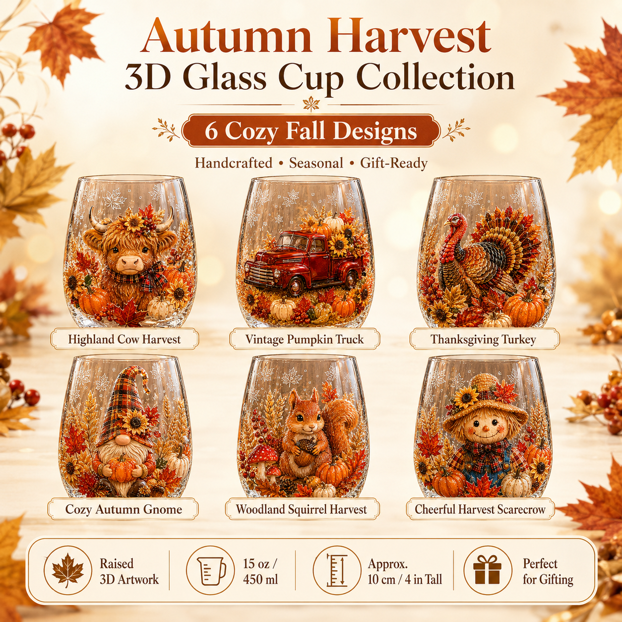 🍂AUTUMN SALE 49% OFF✨3D Embossed Harvest Glass Cups
