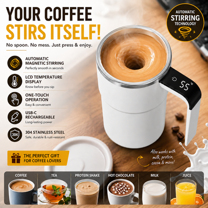 Rechargeable Magnetic Automatic Self‑Stirring Mug with Temperature Display