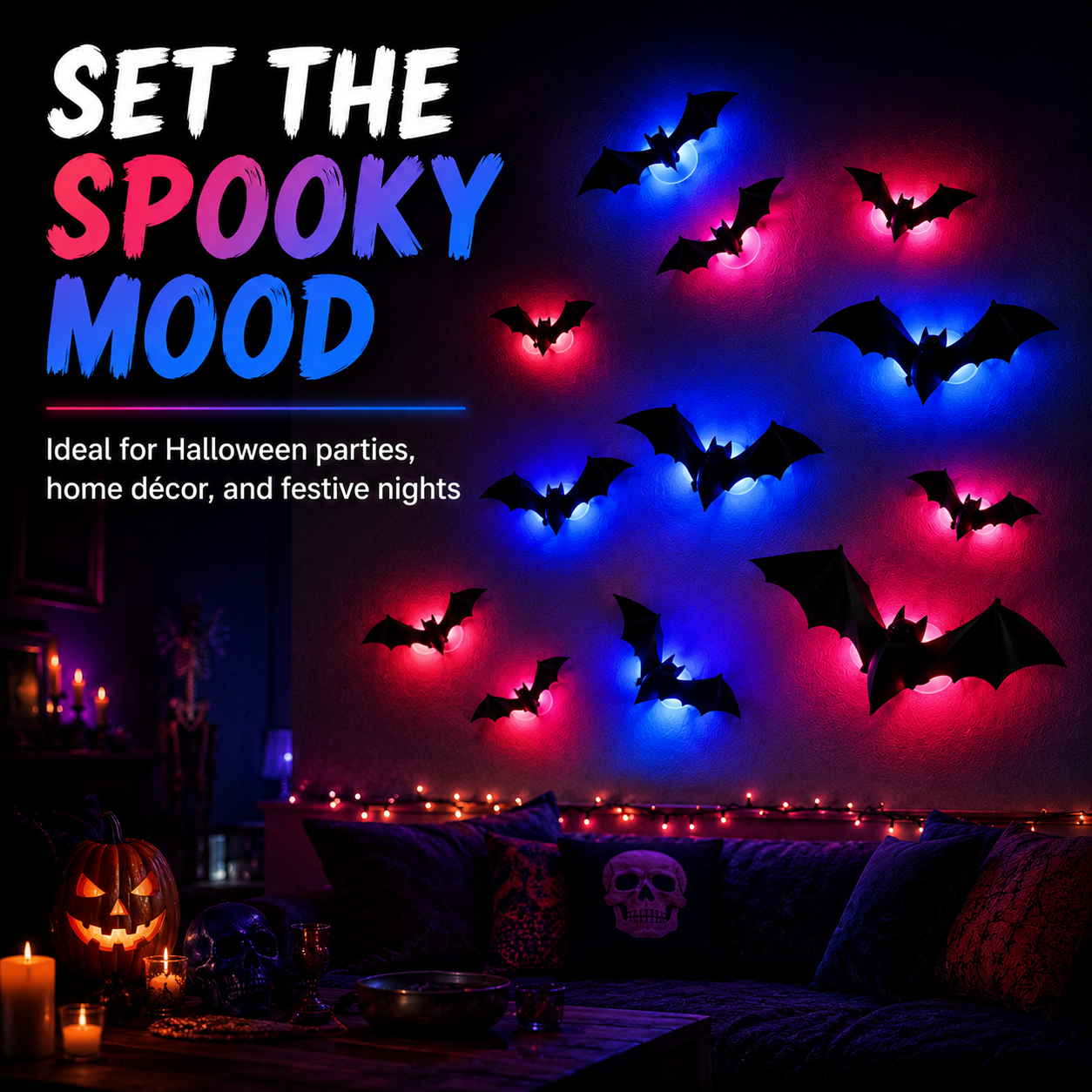 🦇Halloween 3D Bat & Spider LED Wall Light Decor🎃💡