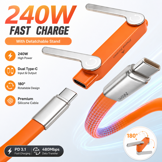 ⚡ Fast Charging Cable 🚀240W Fast Charging + Hidden Foldable Phone Stand