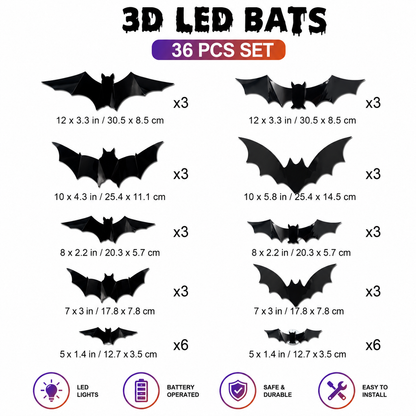 🦇Halloween 3D Bat & Spider LED Wall Light Decor🎃💡