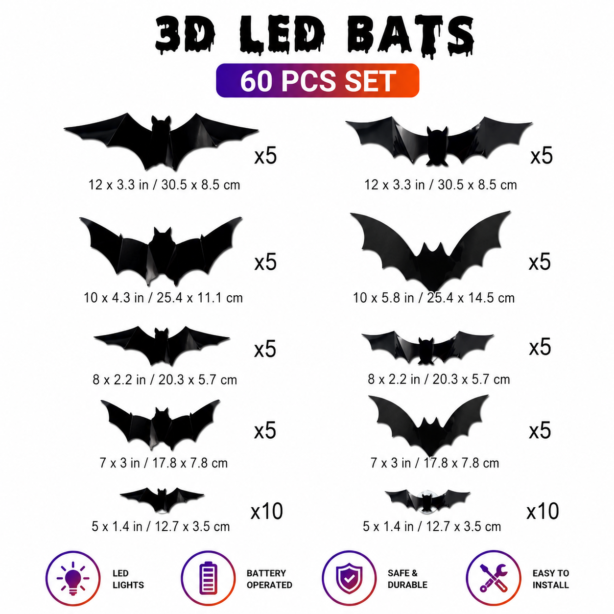🦇Halloween 3D Bat & Spider LED Wall Light Decor🎃💡