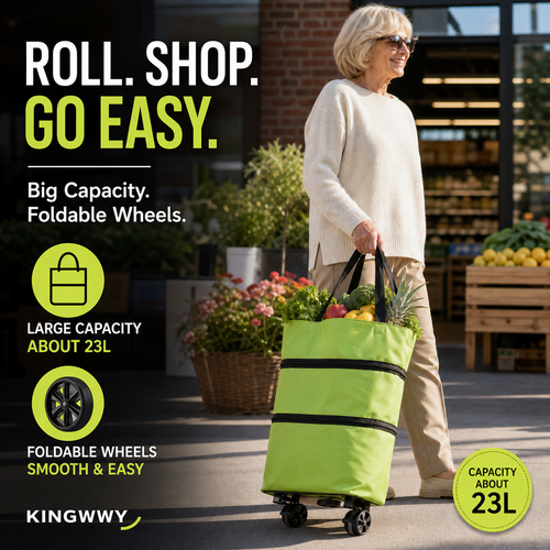 🛒 Foldable 2-in-1 Rolling Shopping Cart Bag