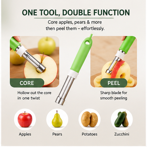 ✨2 in 1 Apple Corer and Peeler - Stainless Steel Fruit Corer