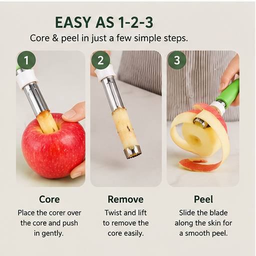 ✨2 in 1 Apple Corer and Peeler - Stainless Steel Fruit Corer