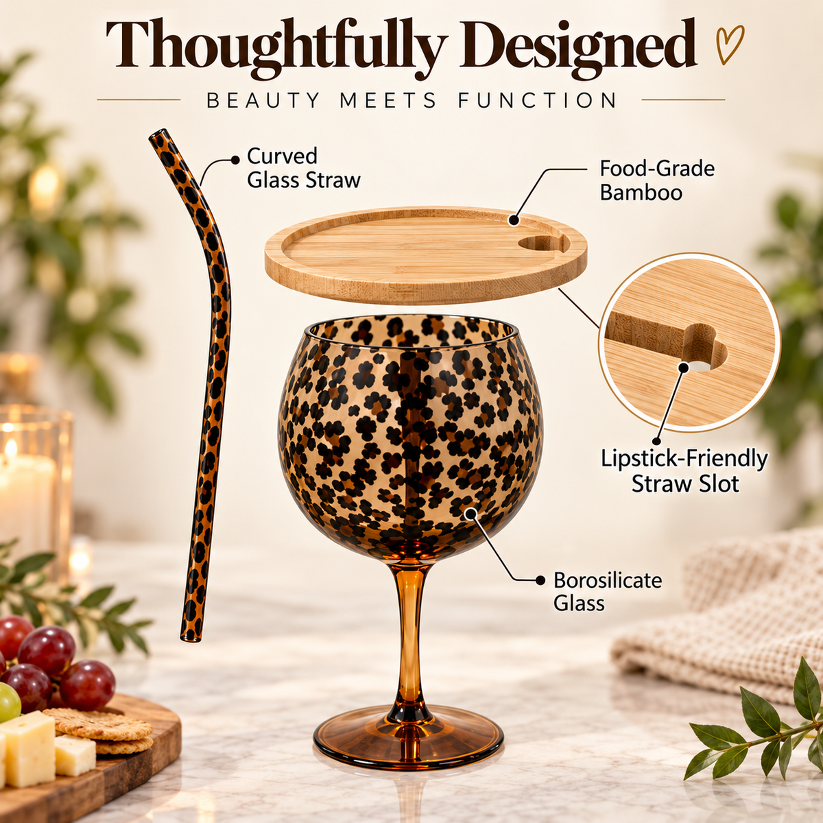 Leopard Print Wine Glass & Snack Charcuterie Set