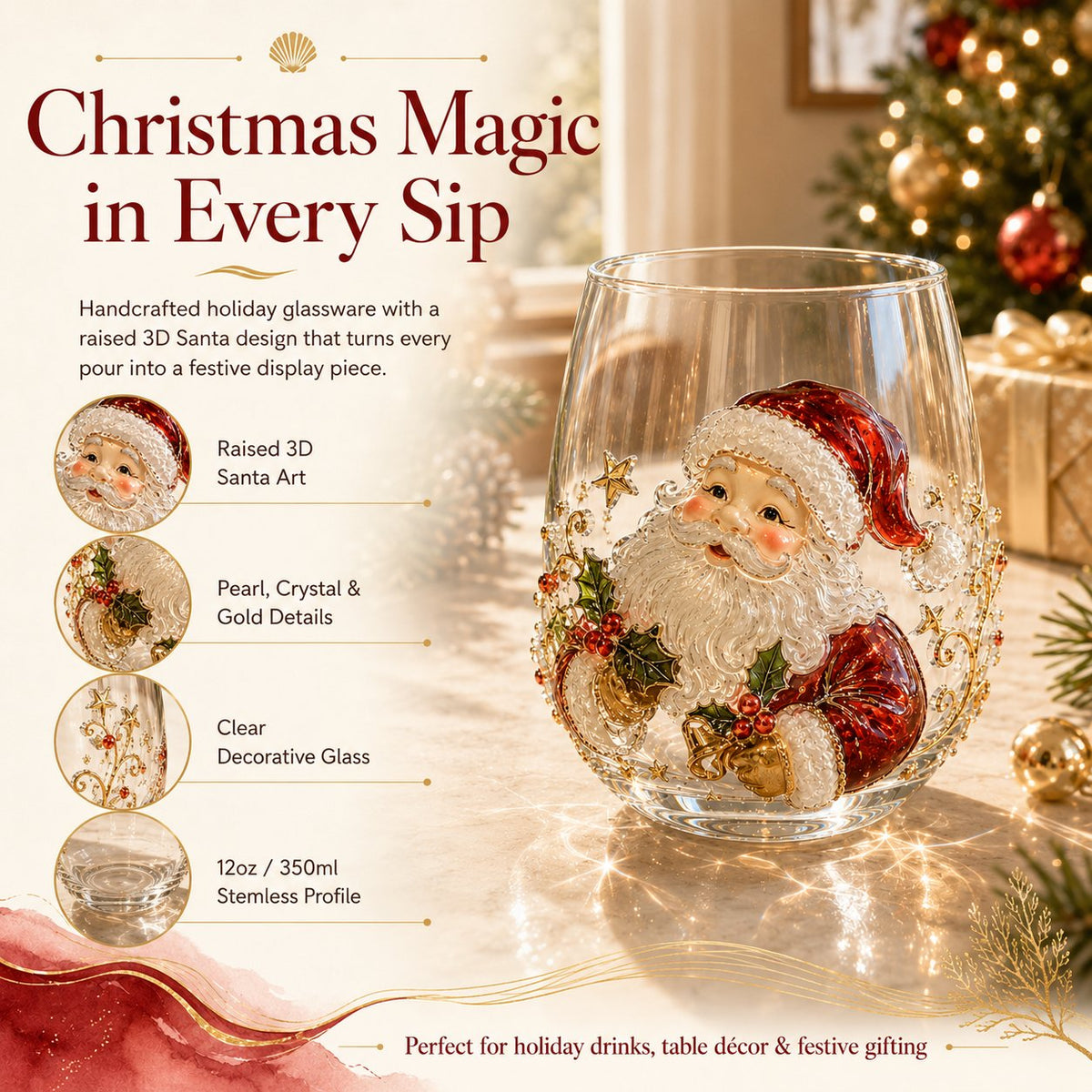 🎄✨ 3D Christmas Glass Art Cup 🎁