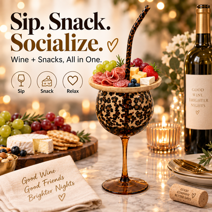 Leopard Print Wine Glass & Snack Charcuterie Set