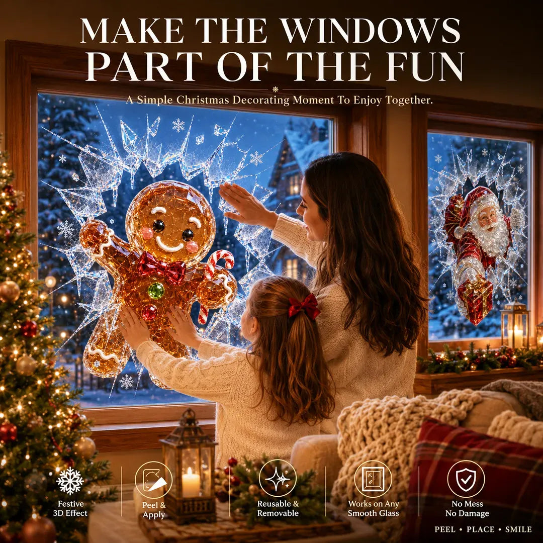 🎅Christmas Sale🎅🔥Limited time 49% OFF -✨🎄19.7'' Crystal Christmas Break-In Window Decal — 3D Shattered-Glass Holiday Window Decoration