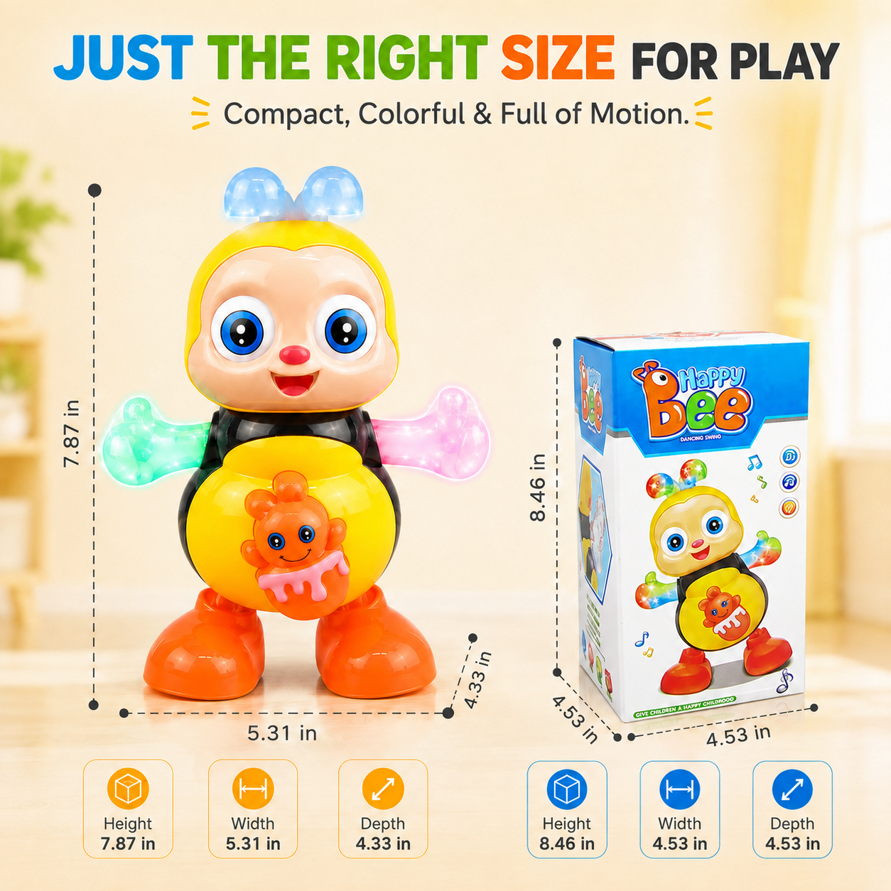 🐝 Musical Dancing Bee Toy with Lights, Music & Rolling Eyes 🎶