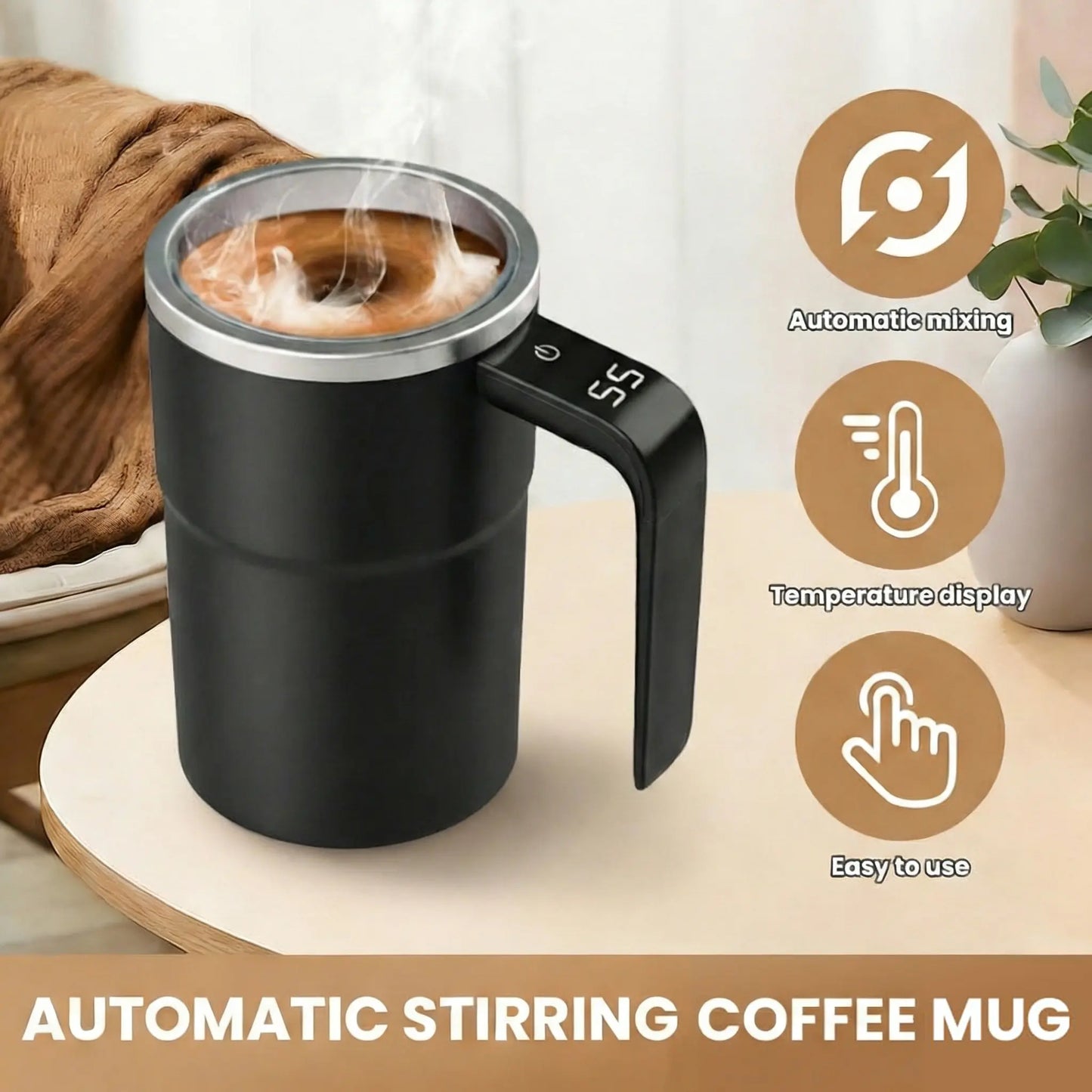 Rechargeable Magnetic Automatic Self‑Stirring Mug with Temperature Display