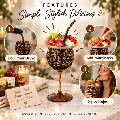Leopard Print Wine Glass & Snack Charcuterie Set